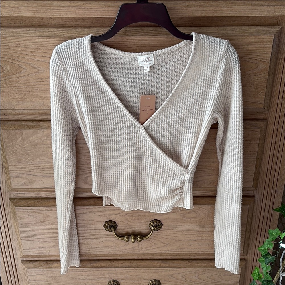 Cozie by Pink Rose Cream Wrap Knit Top